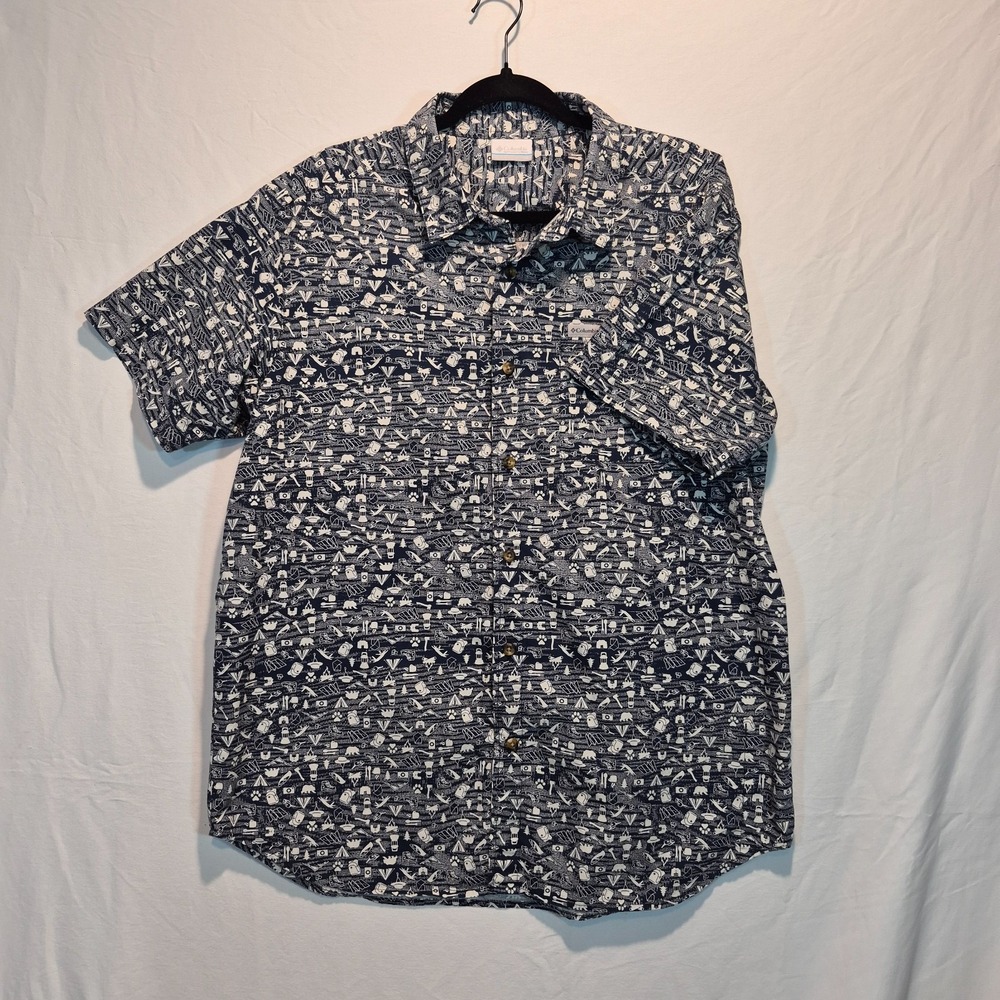 Columbia Mens Lrg Graphic Camping Pattern Camp Life Outdoor Lifestyle Resort
